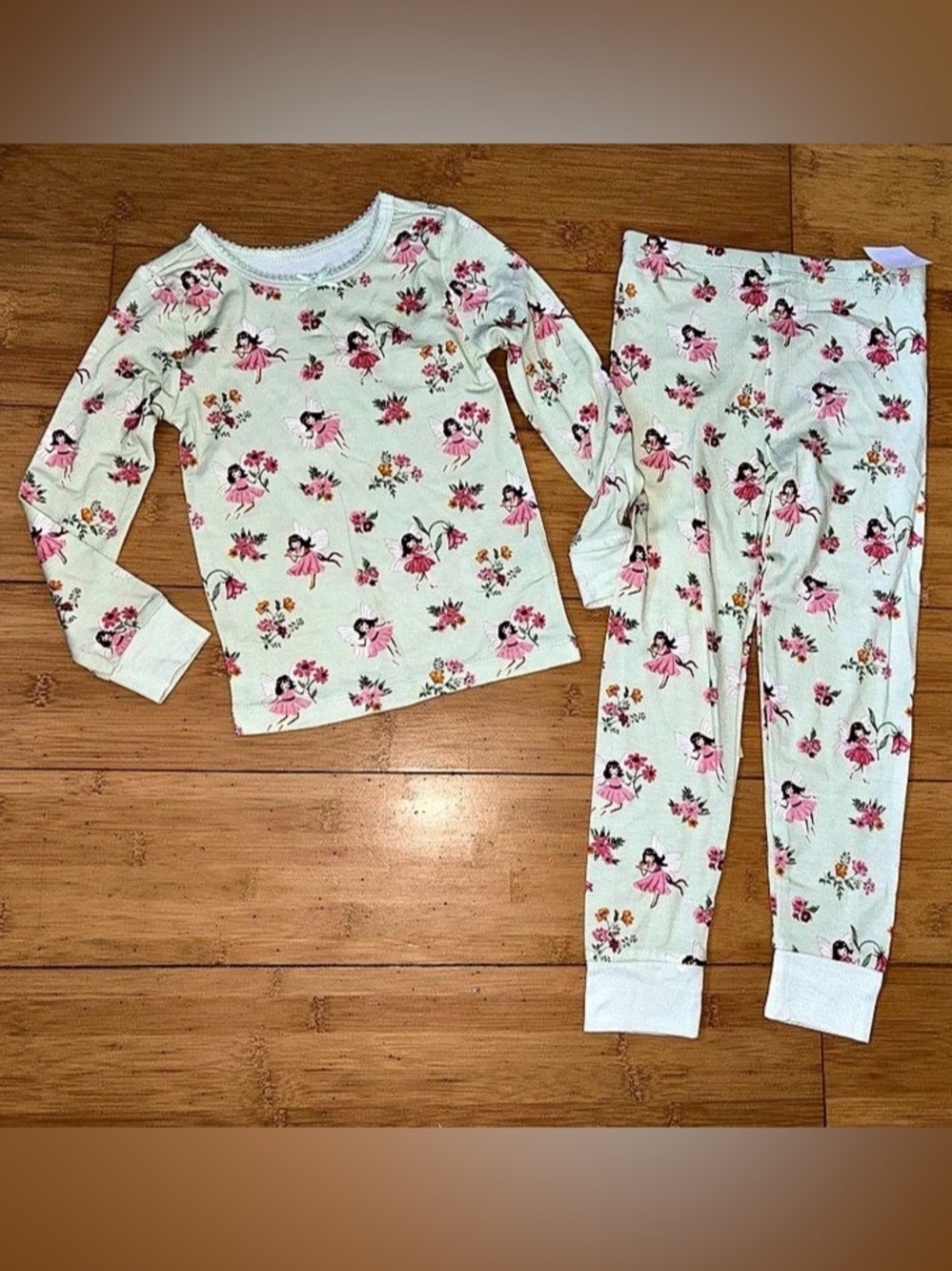 NWT Girl’s Size 4T Fairy Print Long Sleeve Bamboo Pajamas Set Pjs